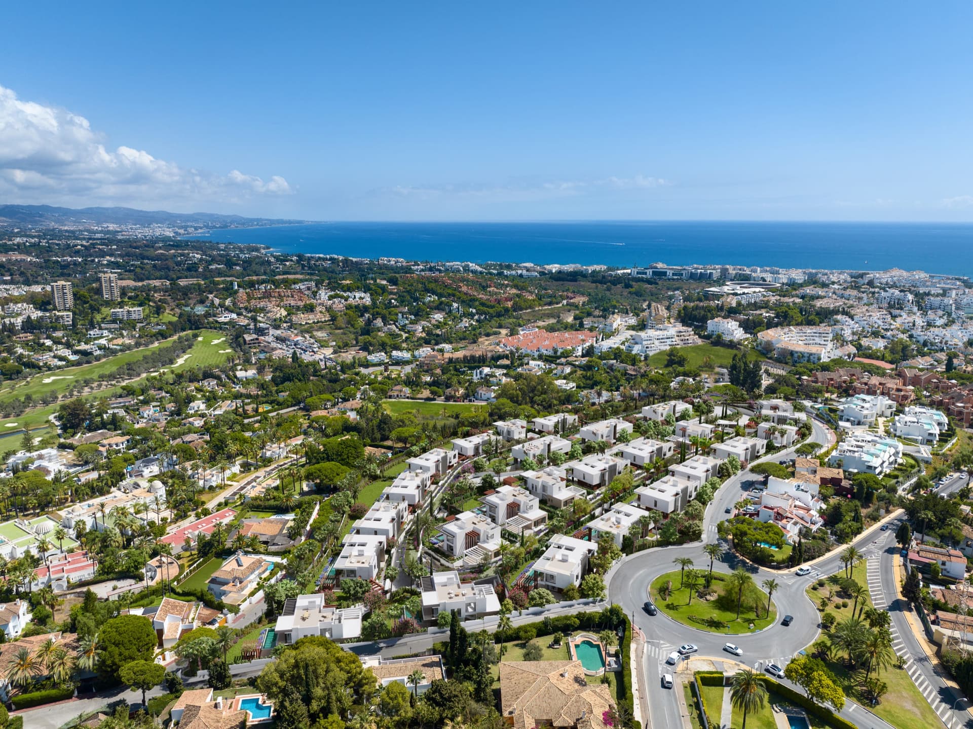 Nueva Andalucía from above, with Marbella and the Mediterranean beyond