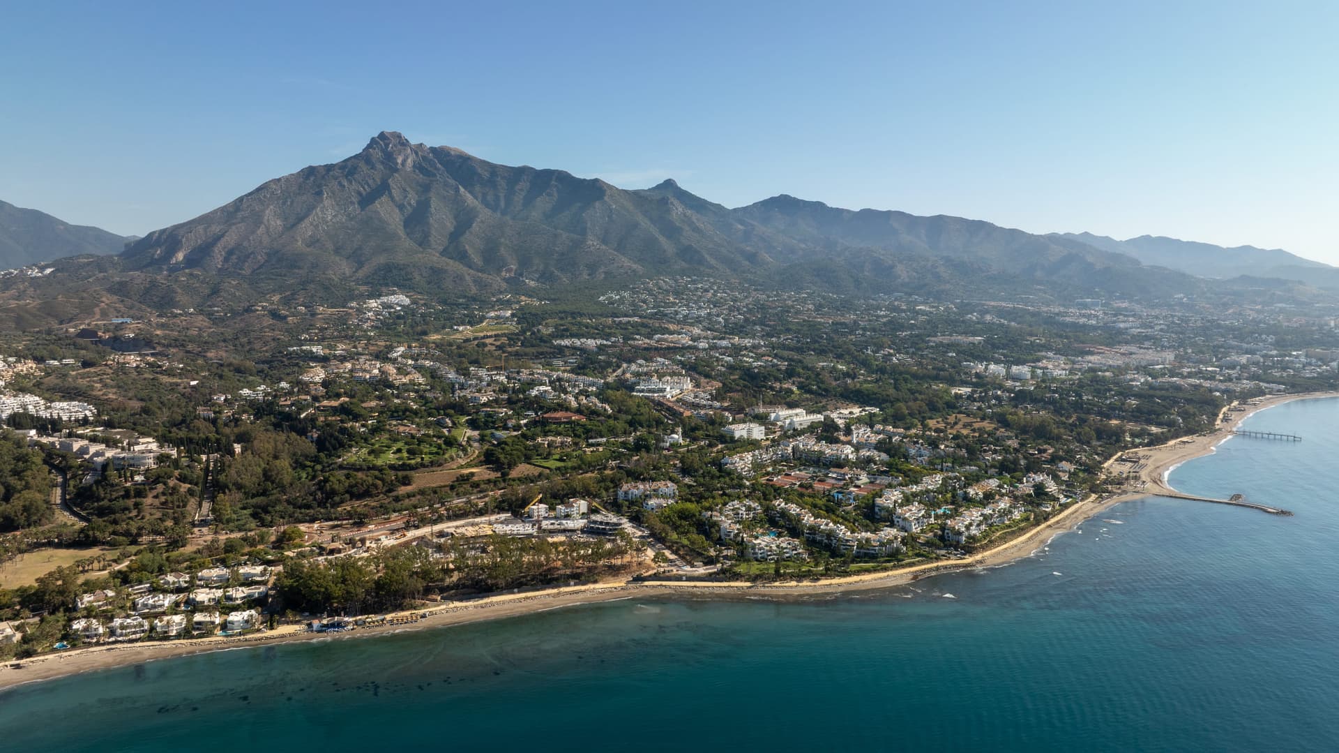 The Golden Mile coastline towards Marbella, below La Concha mountain